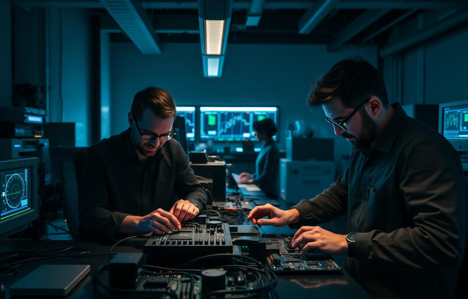Engineering team working on FPGA prototypes